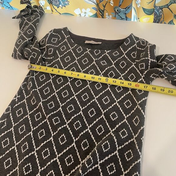 LOFT Dress Womens Size S Gray White Diamond Tie Cuff Sleeve Shift Mini Office - Picture 6 of 7